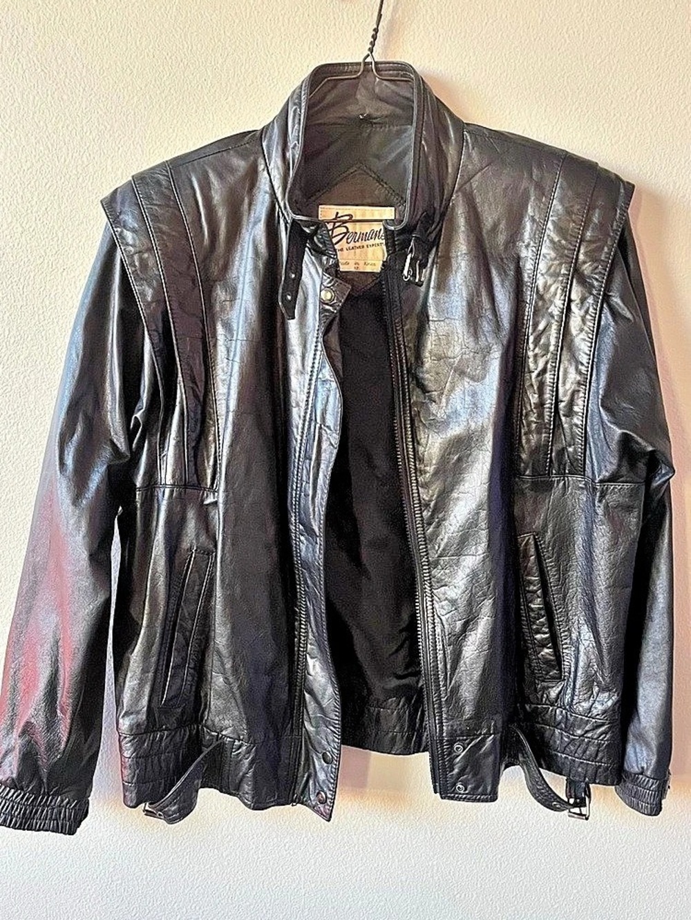 Berman’s The Leather Experts 1980’s Leather Motorcycle Jacket Black Size 12
